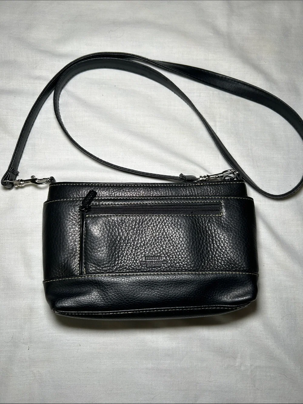 Buxton Black Pebbled Leather Convertible Crossbody, approximately 8x5